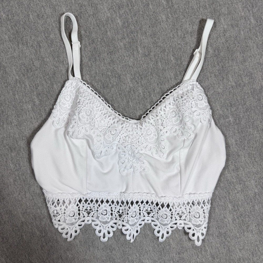 Mudd BOHO‎ White Lace Trim Scalloped Bralette Crop Top Womens Size S